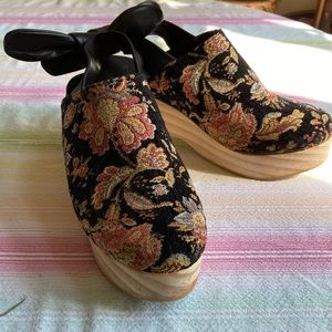 Floral tapestry clogs by Anthropologie